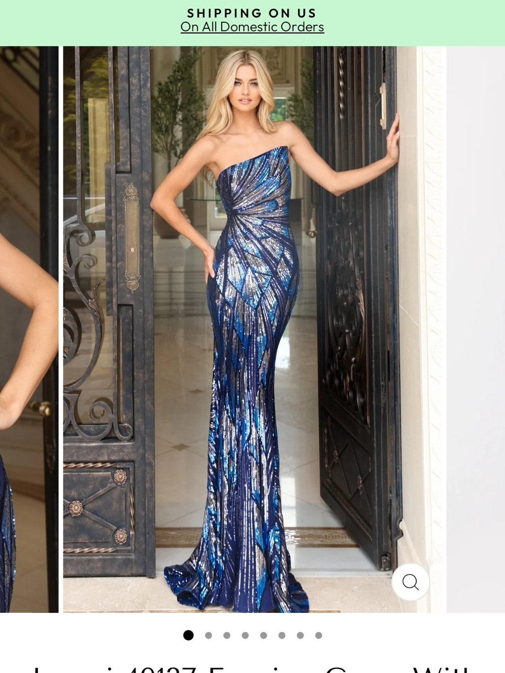Jovani Strapless Navy and Blue Sequin Column Gown